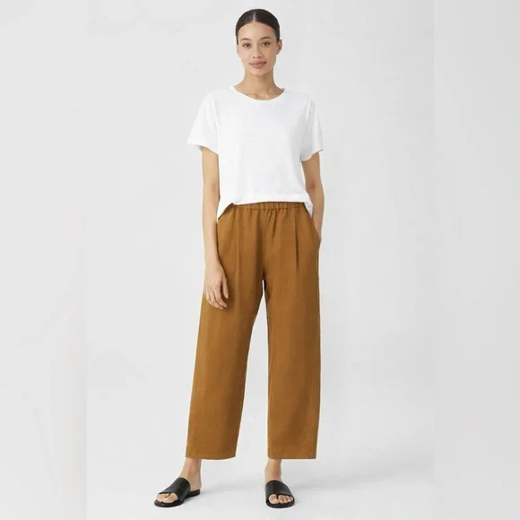 EILEEN FISHER NWT L Organic Linen Lantern Pants in Bronze • Cropped Lightweight - Picture 7 of 8